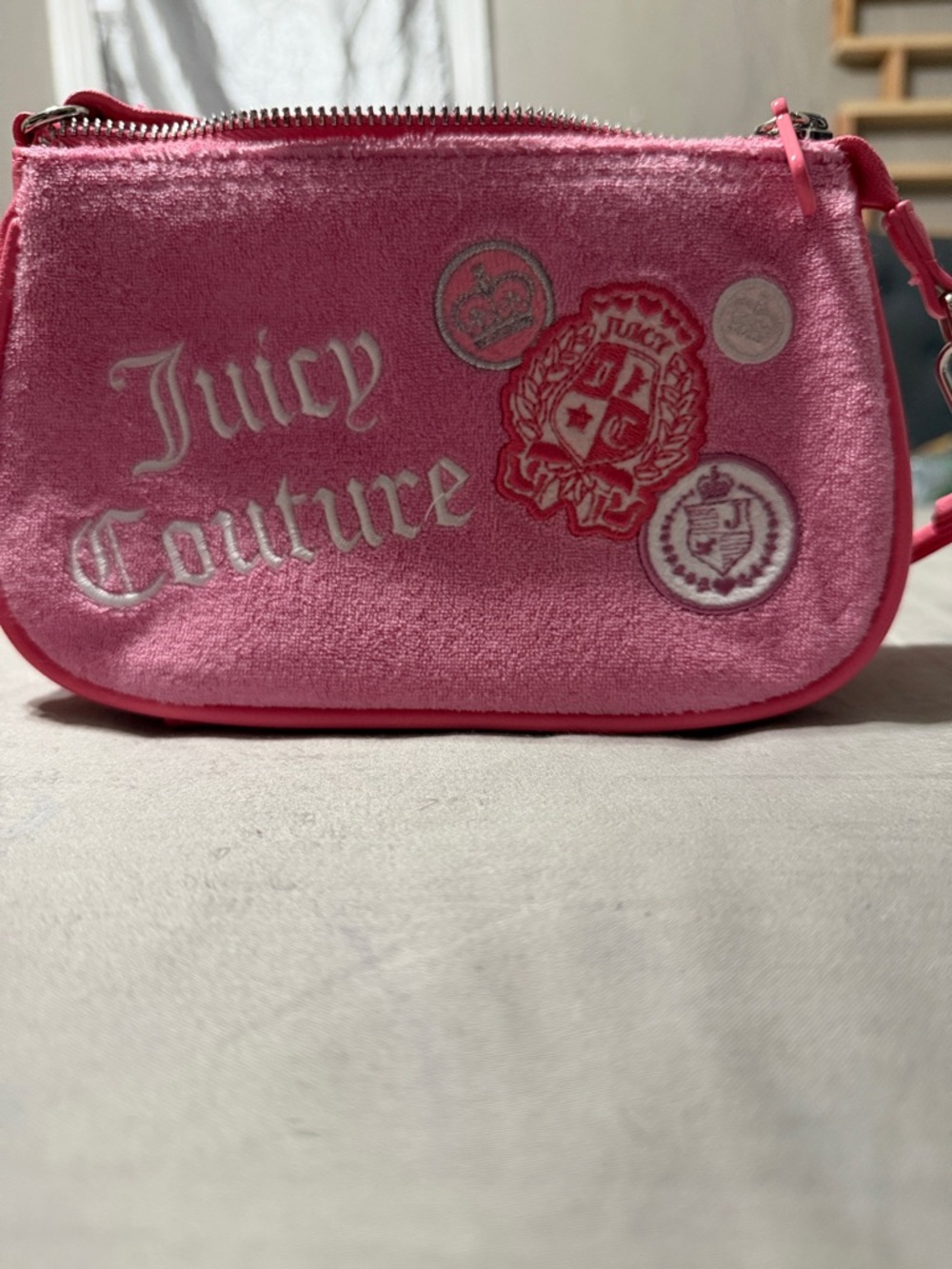 Juicy Couture Hot Pink Velvet Logo Wristlet